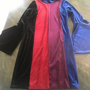 NEW Velvet Panel SZ XL Mini Dress Long Bell Sleeve